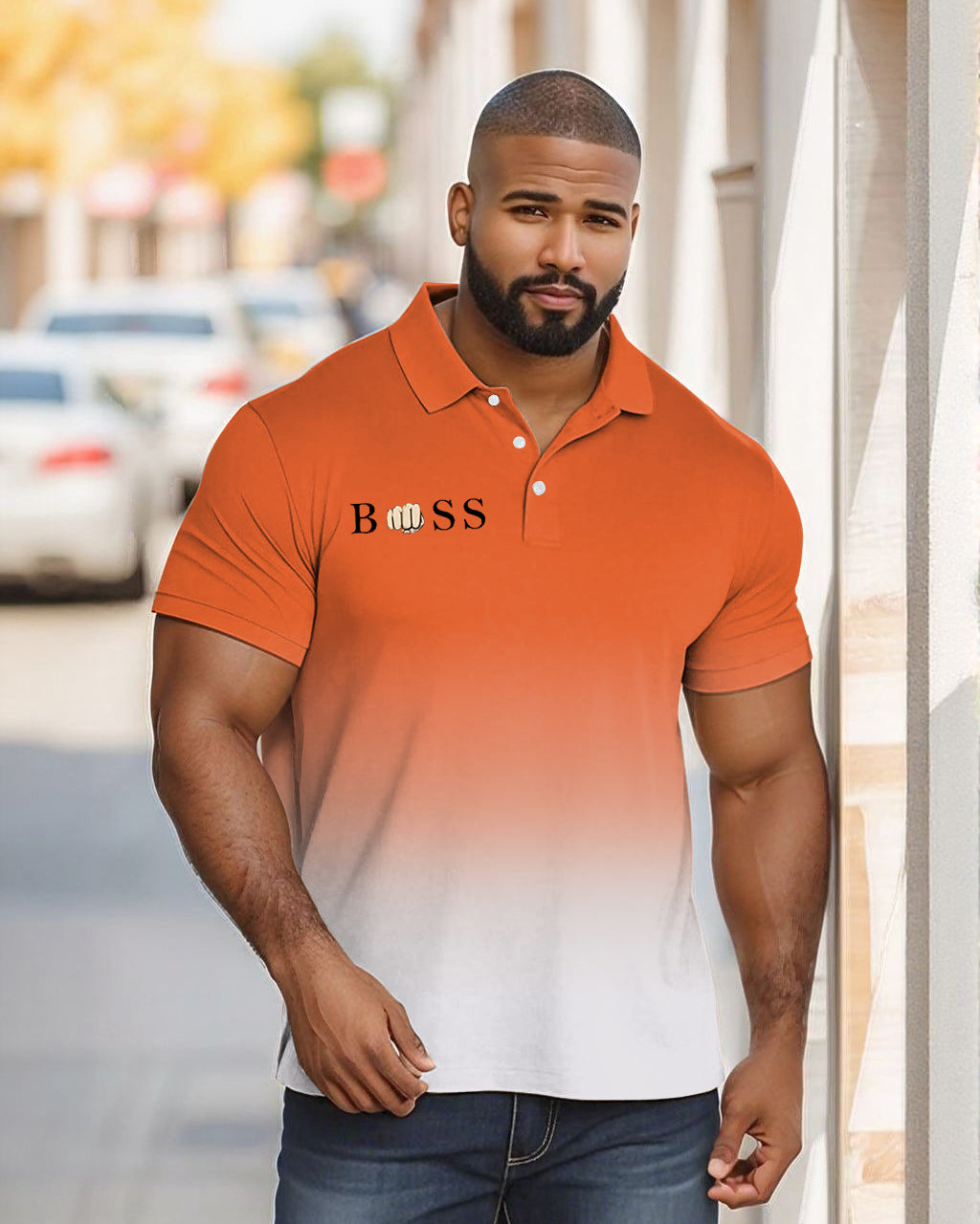 Big & Tall Orange Gradient Short Sleeve Shirt for big men view 1