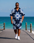 Big & Tall Geometric Floral T-Shirt Shorts Set for big men view 1