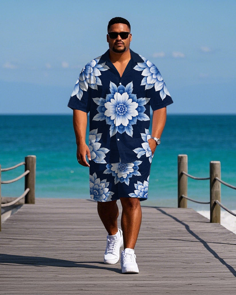 Big & Tall Geometric Floral T-Shirt Shorts Set for big men view 1