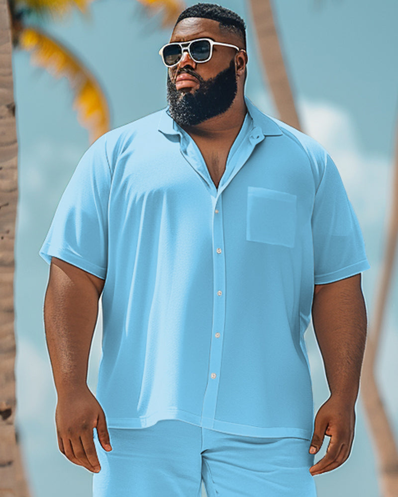Big & Tall Blue Solid Color T-Shirt Shorts Set for big men view 2