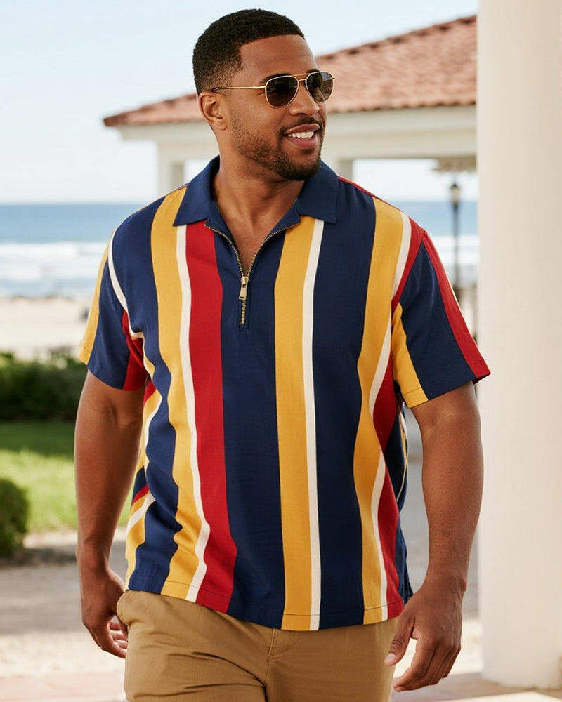Big & Tall Blue Red Colorblock Polo Shirt for big men