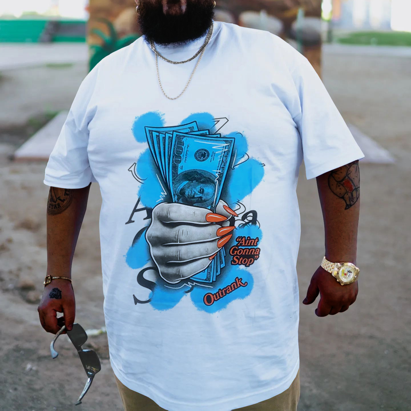 Big & Tall White Streetwear T-Shirt for big men view 3