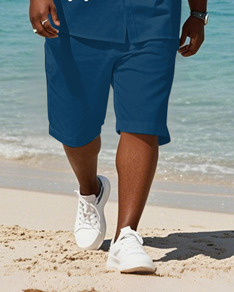 Big & Tall Blue Hawaiian Graphic T-Shirt Shorts Set for big men view 3