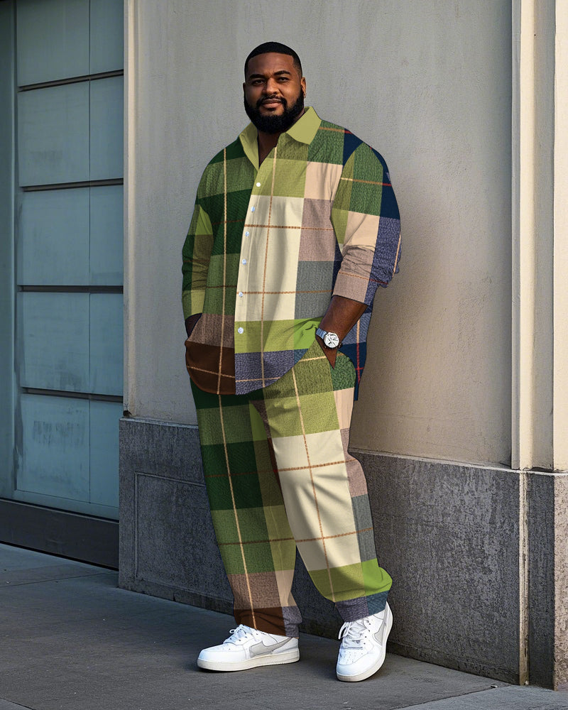 Big & Tall Green Plaid T-Shirt Pants Set for big men view 1
