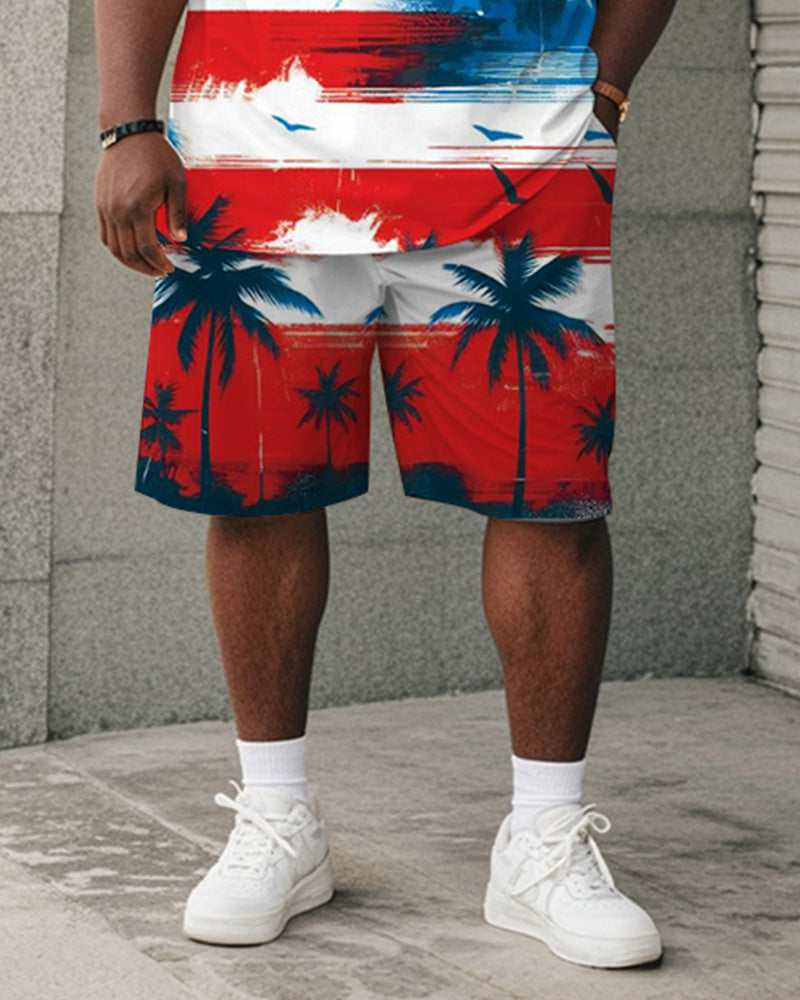 Big & Tall Hawaiian Graphic T-Shirt Shorts Set for big men view 3