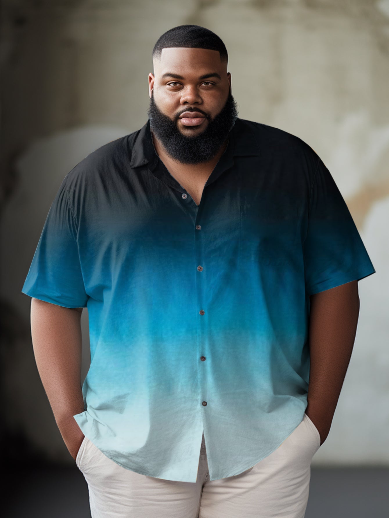 Big & Tall Blue Gradient Short Sleeve Shirt for big men