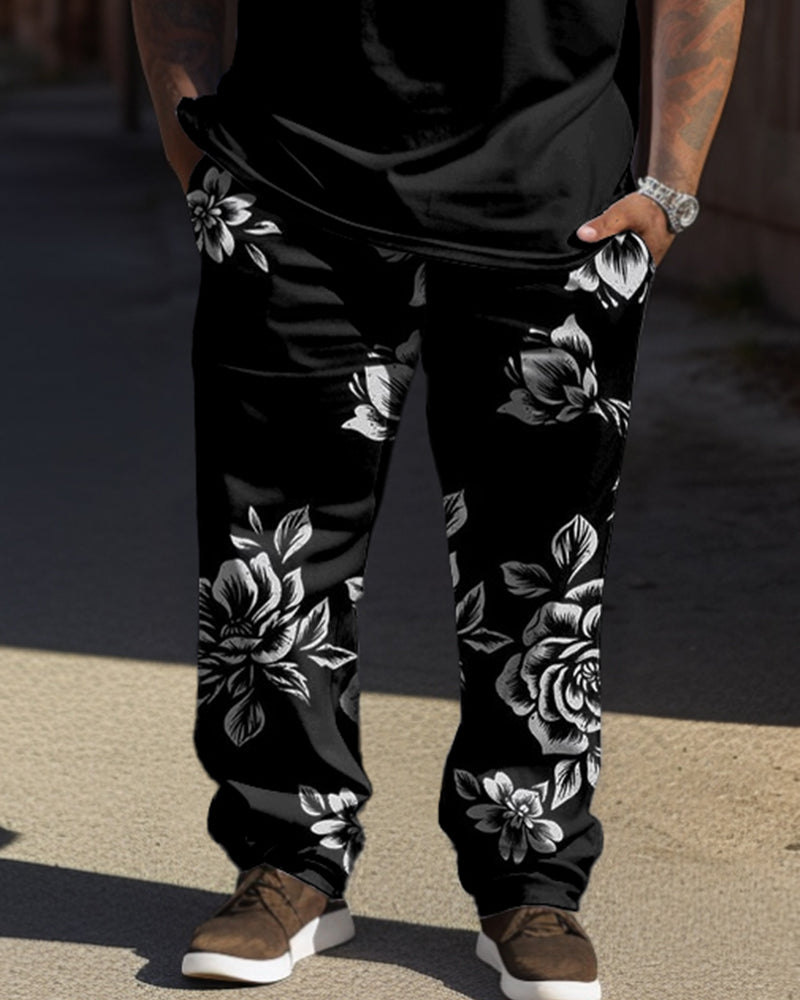 Big & Tall Graphic Floral T-Shirt Pants Set for big men view 3