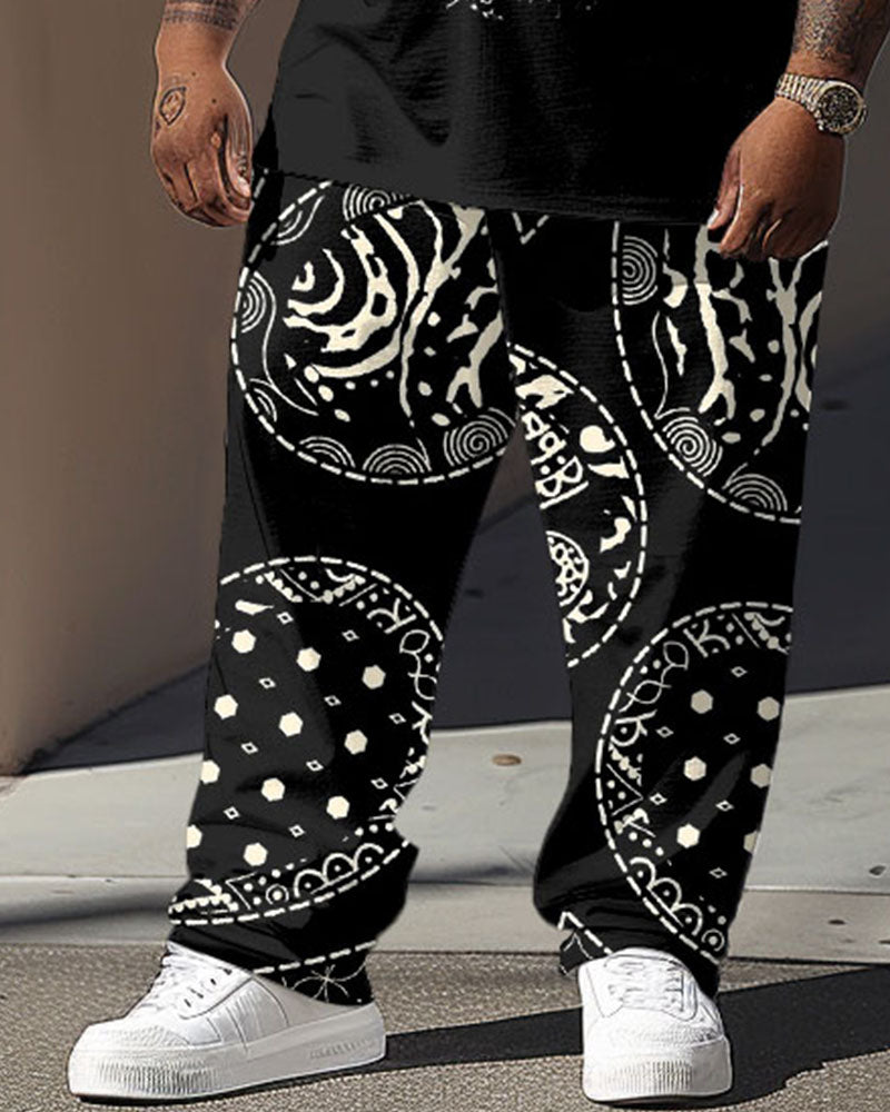 Big & Tall Geometric Graphic T-Shirt Pants Set for big men view 3