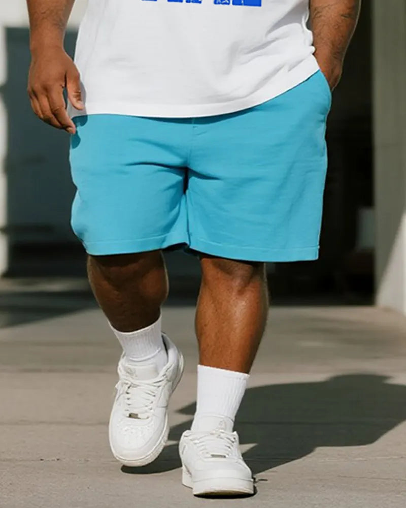Big & Tall Blue Graphic T-Shirt Shorts Set for big men view 3