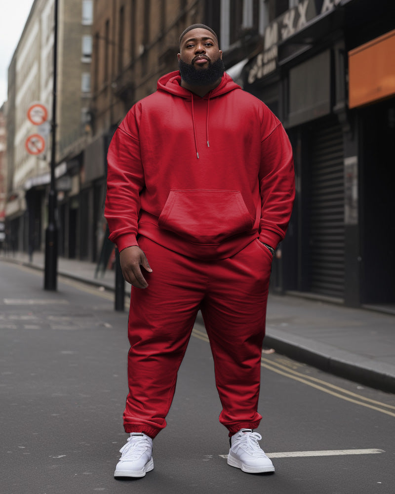 Big & Tall Solid Color Hoodie Sweatpants Set for big men view 2