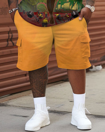 Big & Tall Black Graffiti T-Shirt Shorts Set for big men view 3