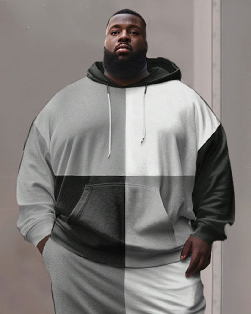 Big & Tall Black Gray Hoodie Sweatpants Set for big men view 2
