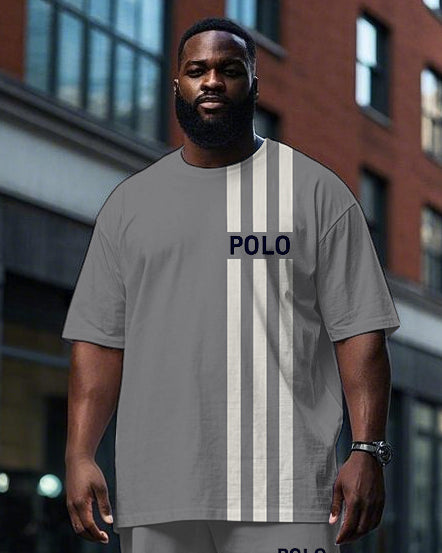 Big & Tall Striped Graphic T-Shirt Pants Set for big men view 2