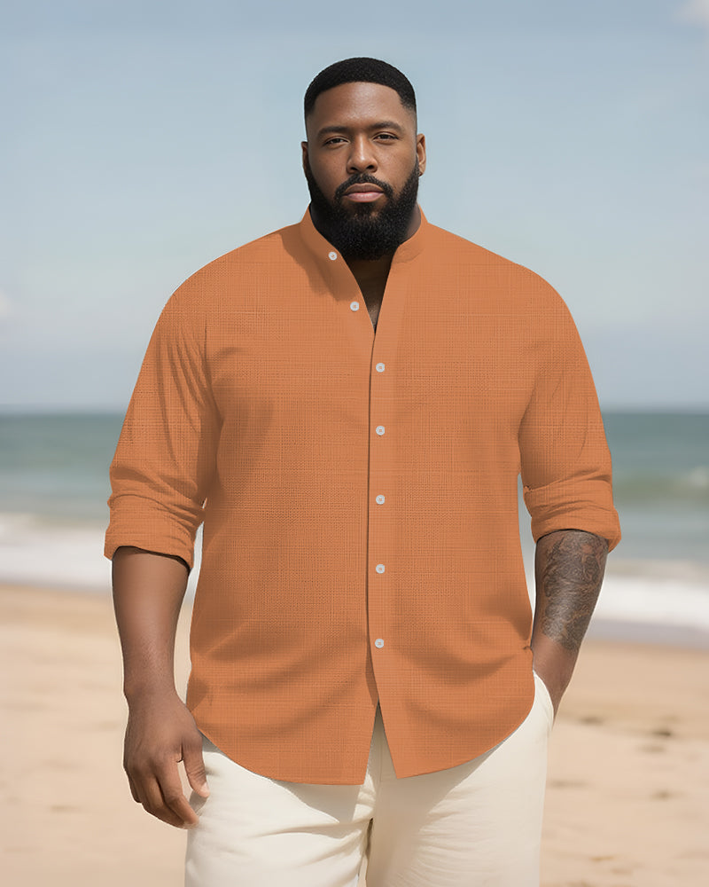 Big & Tall Solid Color Patchwork Long Sleeve Shirt for big men view 13