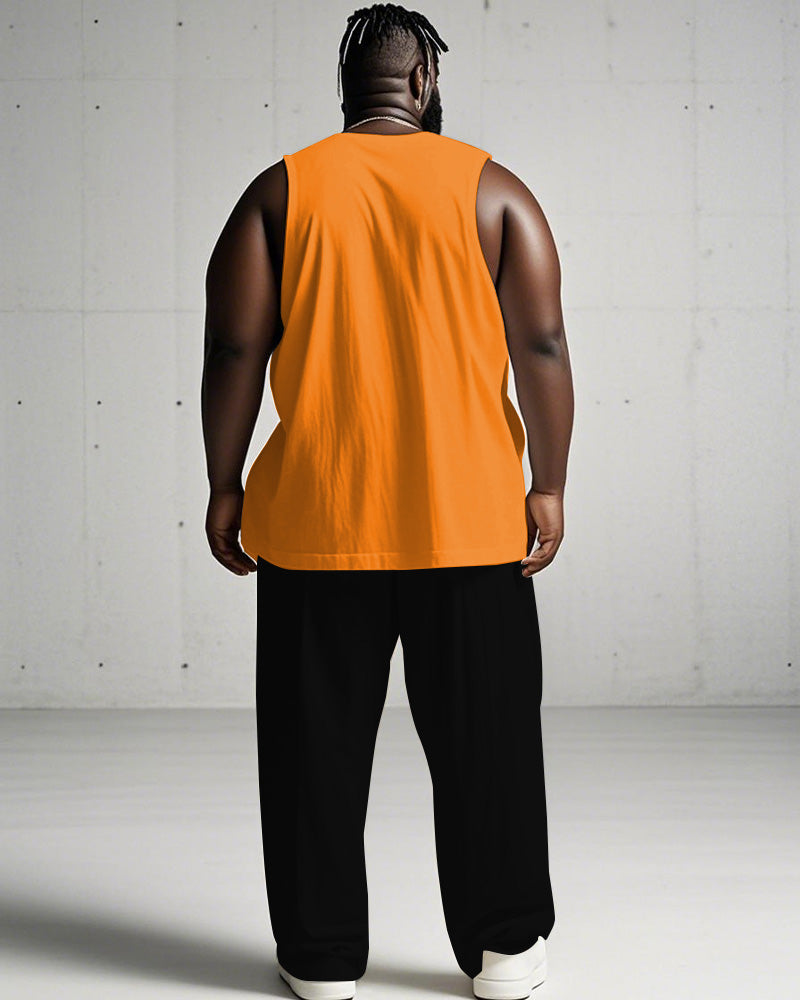 Big & Tall Graphic Graffiti Streetwear Vest Pants Set for big men view 4