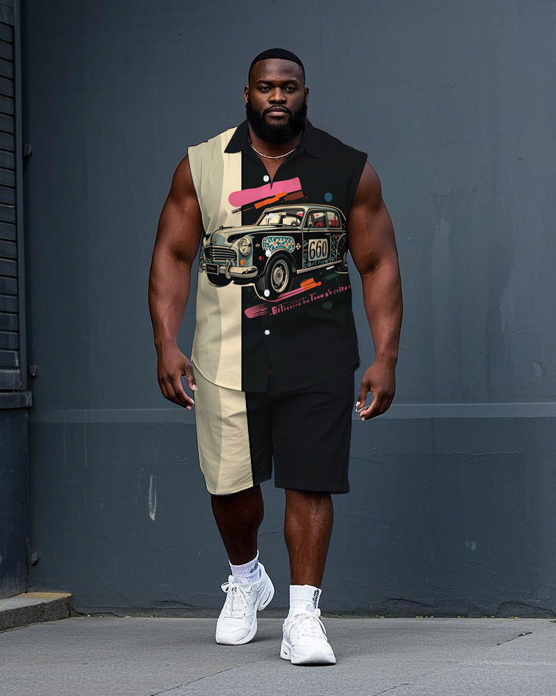 Big & Tall Colorblock T-Shirt Shorts Set for big men view 1