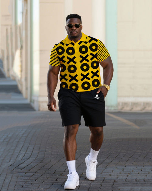 Big & Tall Striped Business Casual Polo Shorts Set for big men view 1
