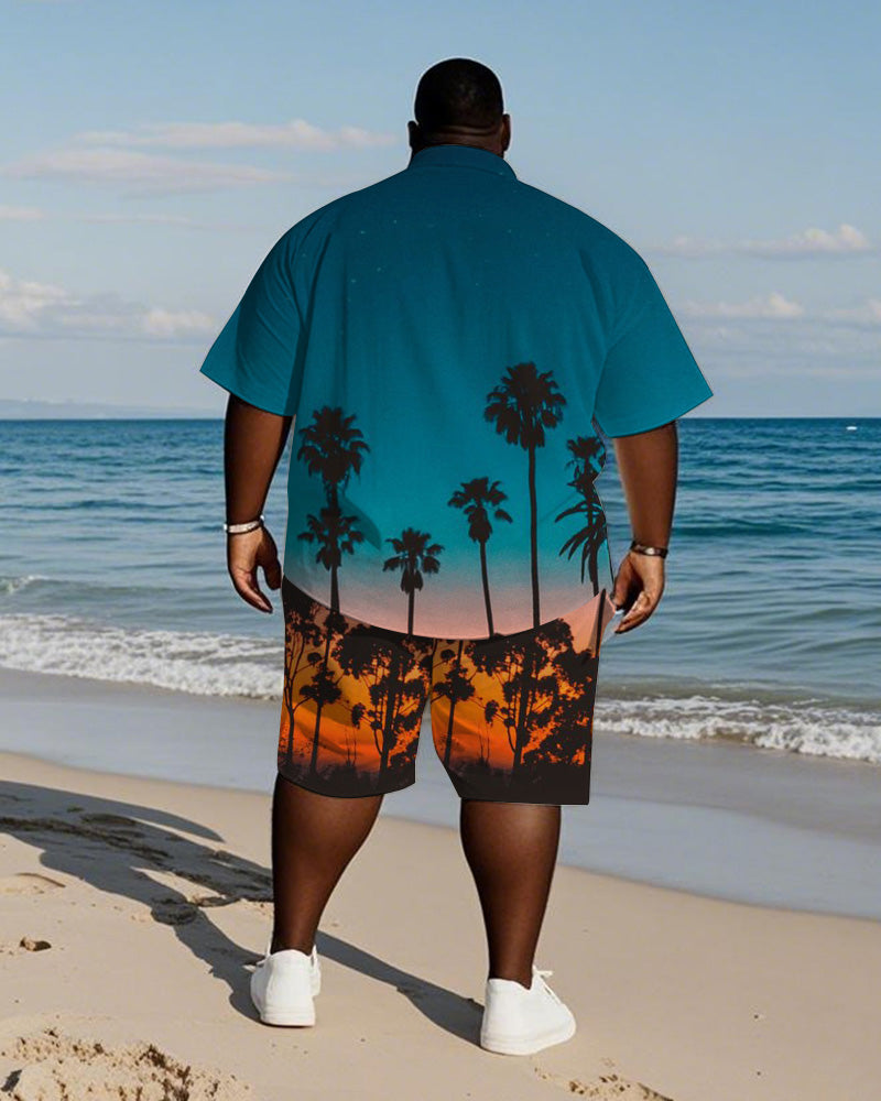 Big & Tall Blue Hawaiian Gradient T-Shirt Shorts Set for big men view 4