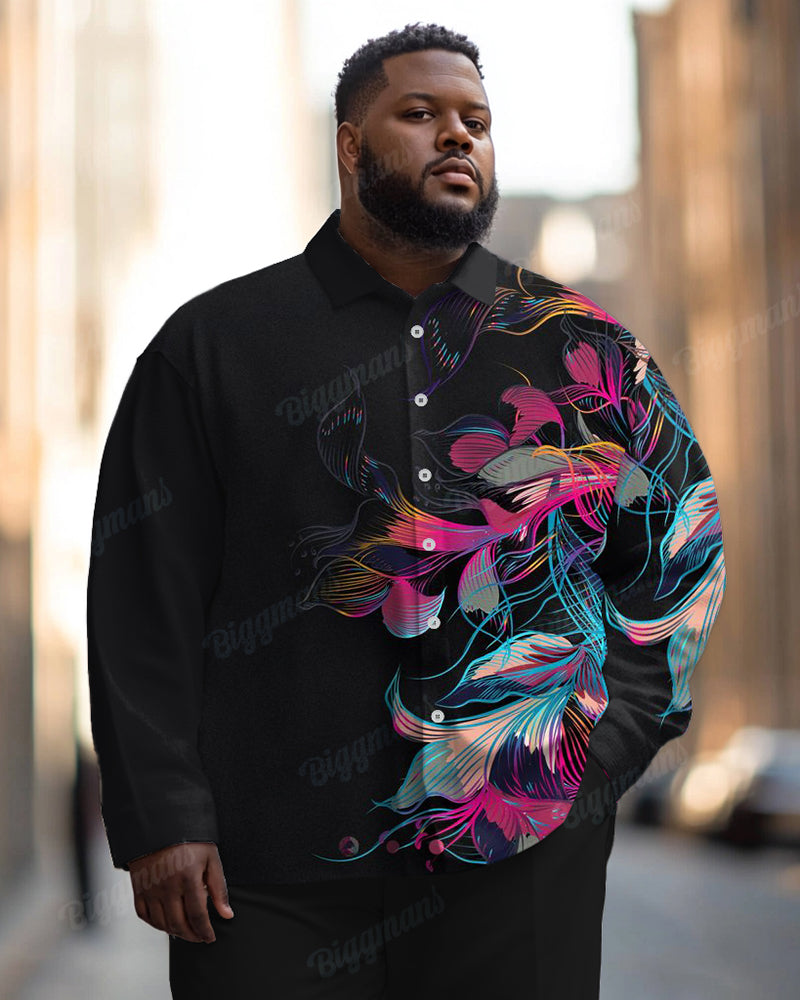Big & Tall Graphic Floral Long Sleeve Shirt for big men