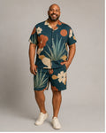 Big and tall man wearing the Agave Sun Cutout pocket-free shirt and matching shorts set, clean full-body studio view