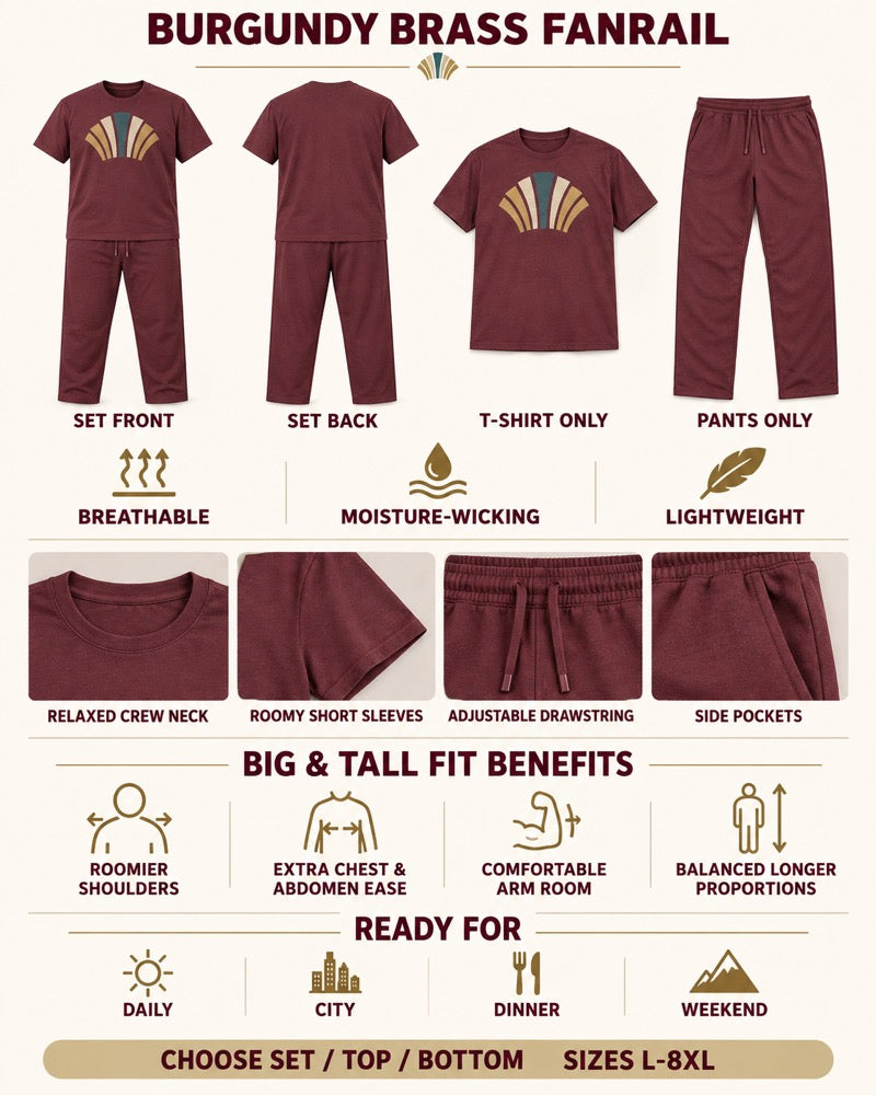 Burgundy Brass Fanrail front and back, construction, fit, occasions and Set Top Bottom buying guide