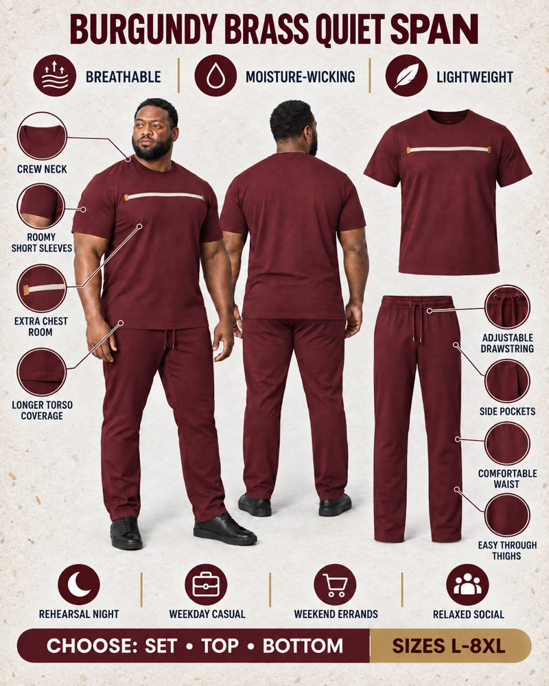 Burgundy Brass Quiet Span front and back, construction, fit, occasions and Set Top Bottom buying guide