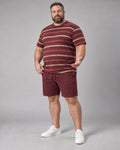 Burgundy Oat Field Stripe complete T-shirt and shorts set, full body studio view