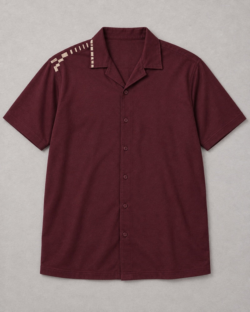 Burgundy Oat Margin Cut pocket-free shirt only, front product view
