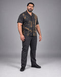 Charcoal Brass Foundry Window complete shirt and pants set, full body studio view