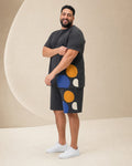 Big and tall man wearing the Charcoal Kinetic Dot t-shirt and shorts set, full-body product view