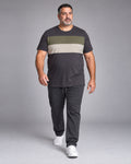 Charcoal Olive Block Relay complete T-shirt and pants set, full body studio view