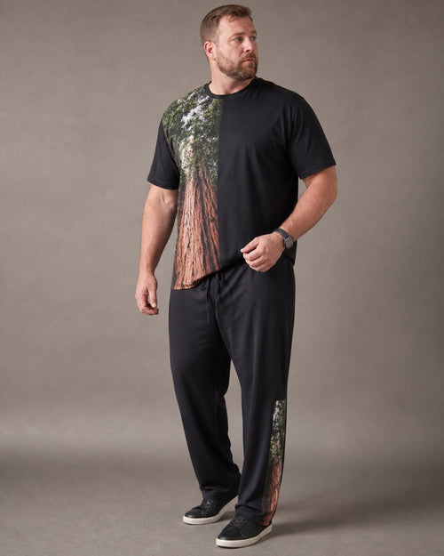 Charcoal Redwood Lightwell complete T-shirt and pants set, full body studio front view