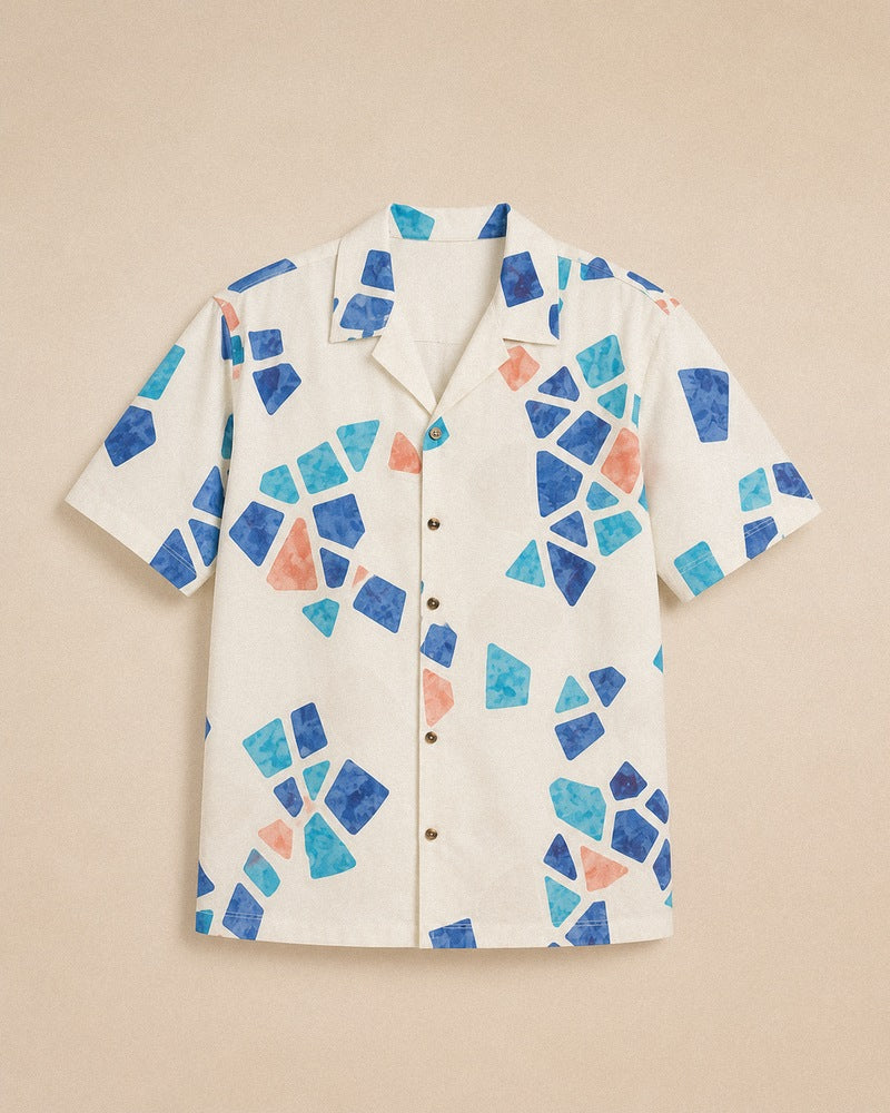 Cobalt Pool Mosaic pocket-free big and tall shirt only, front product view