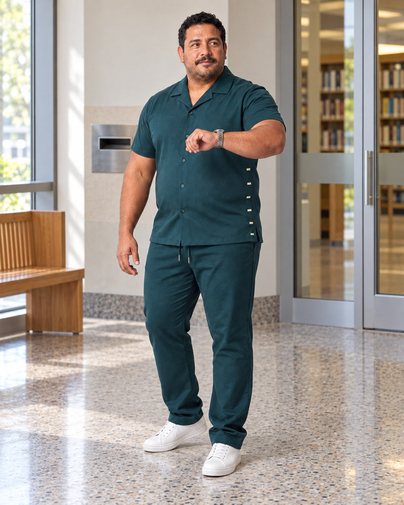 Deep Teal Oat Edge Register outfit worn at an ordinary public-library foyer