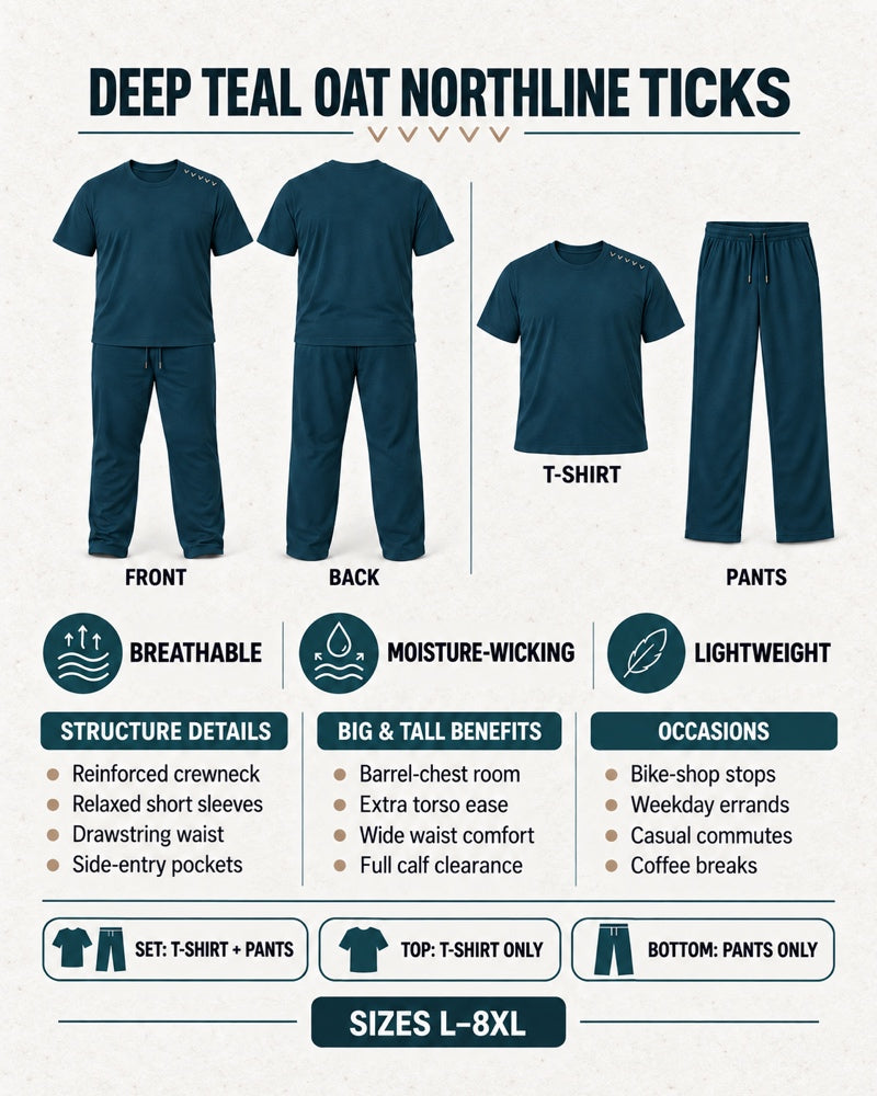 Deep Teal Oat Northline Ticks front and back, construction, fit, occasions and Set Top Bottom buying guide