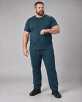 Deep Teal Oat Northline Ticks complete t-shirt and pants set, full body studio view