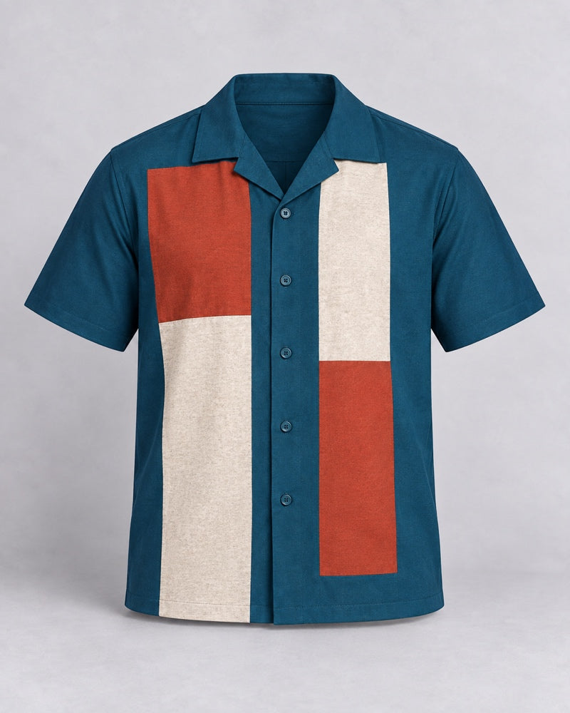 Deep Teal Rust Switchyard Blocks pocket-free shirt only, front product view