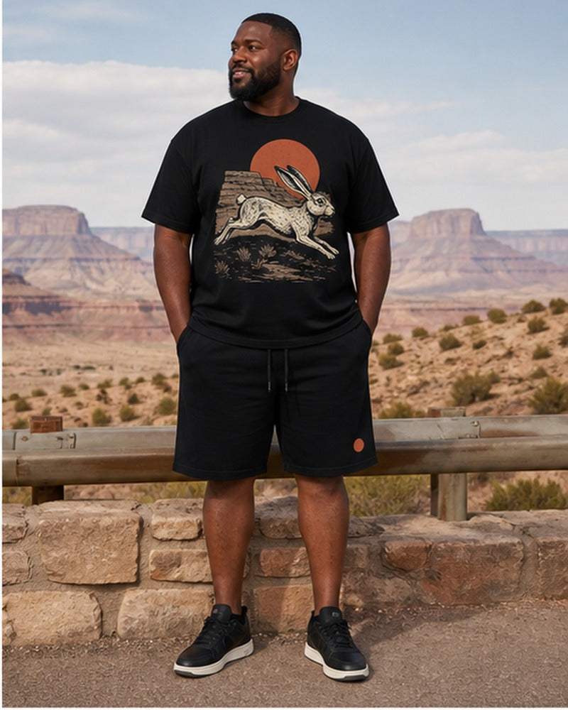 Big and tall man wearing the Dust Mesa Jackrabbit matching set in a coordinated lifestyle setting