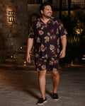 Big and tall man wearing the Fig Orchard Nocturne shirt and shorts set, full-body product view