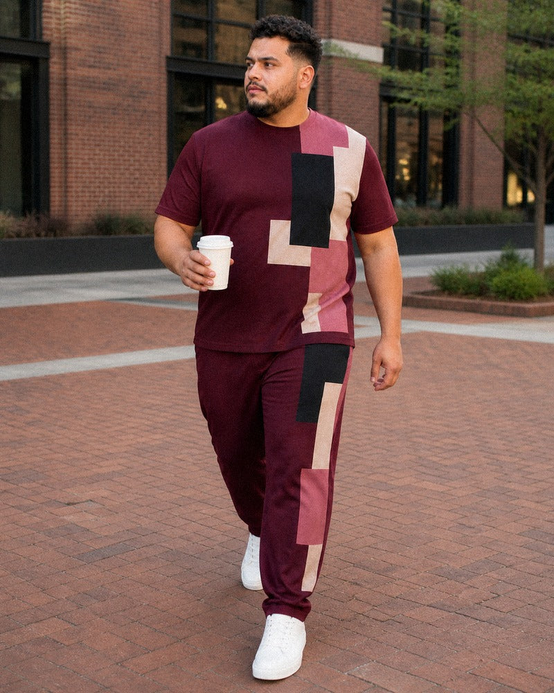 Big and tall man styling the Garnet Paper Grid coordinated outfit in a natural lifestyle scene