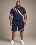 Big and tall man wearing the Harbor Loom Signal t-shirt and shorts set, full-body product view