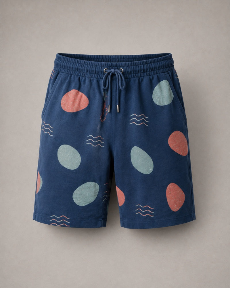 Indigo Coral Beach Glass Scatter shorts only, front product view