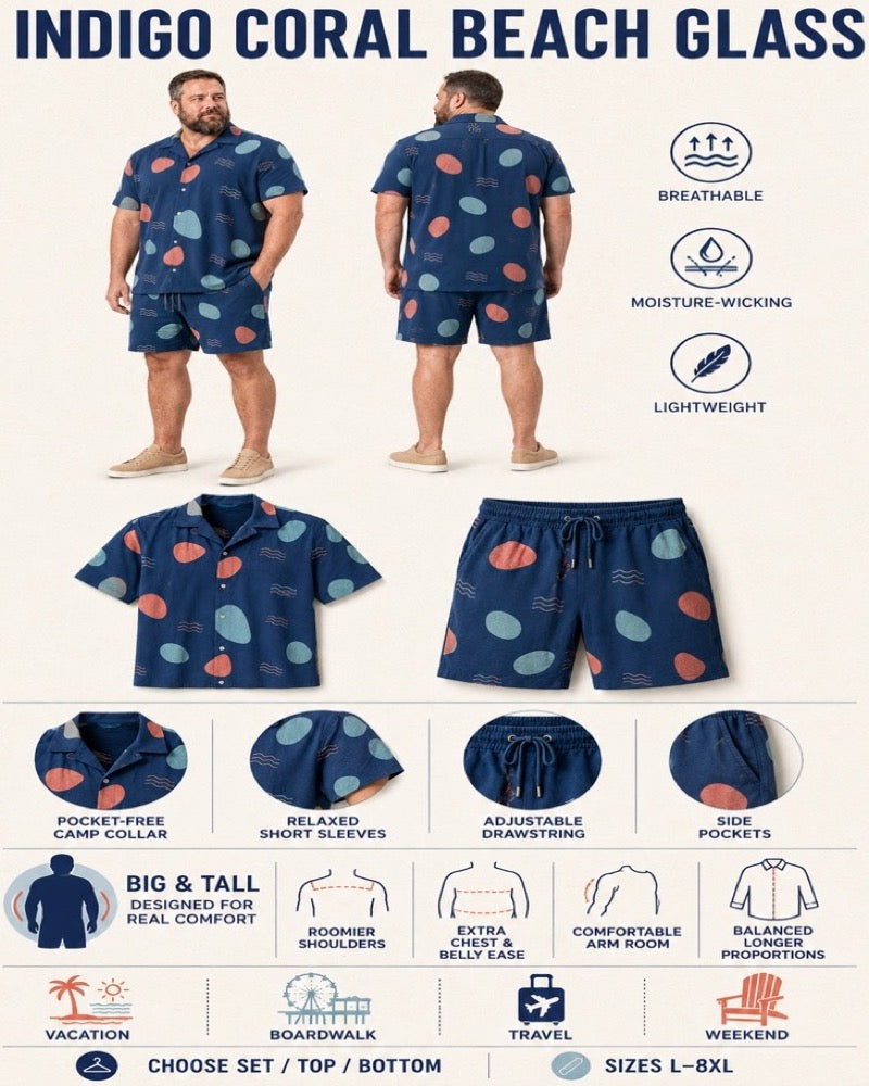 Indigo Coral Beach Glass Scatter front and back, construction, fit, occasions and Set Top Bottom buying guide