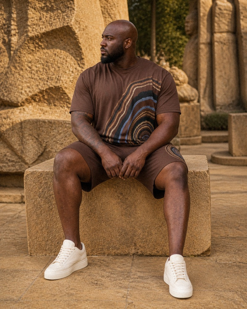 Big and tall man styling the Ironwood Fossil Trace coordinated outfit in a natural lifestyle scene