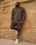 Big and tall man wearing the Ironwood Fossil Trace t-shirt and shorts set, full-body product view