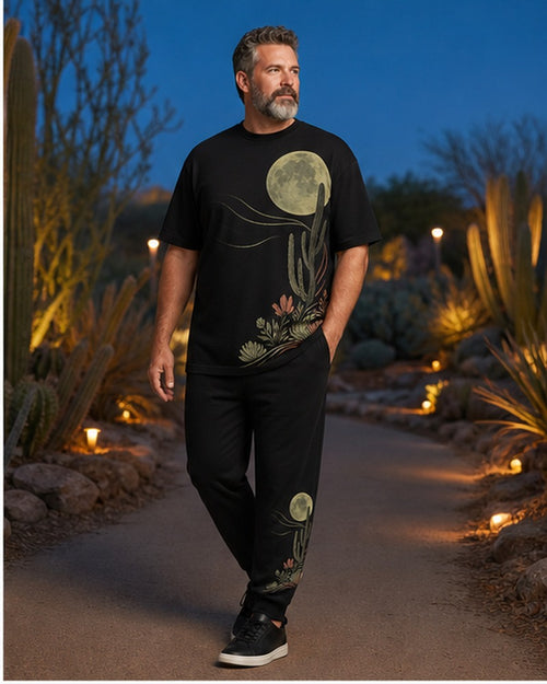 Big and tall man wearing the Lunar Cactus Drift matching set in a coordinated lifestyle setting