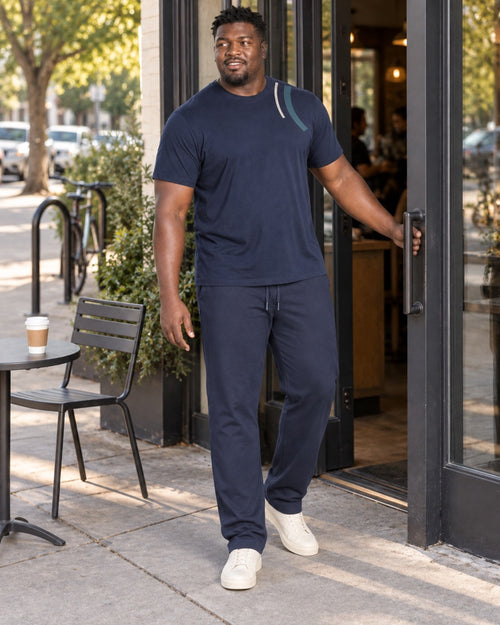 Midnight Oat Civic Arch outfit worn outside an ordinary coffee shop