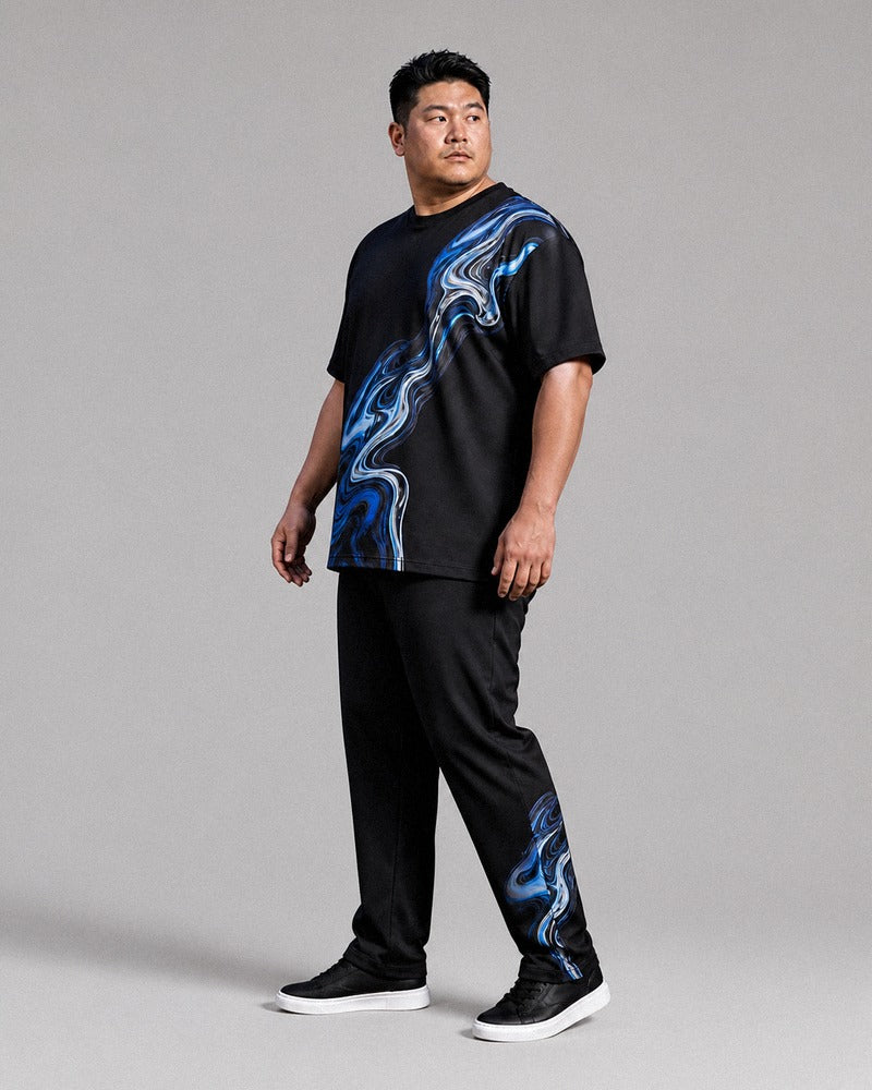 Big and tall man wearing the Molten Lake Signal t-shirt and matching pants set, full-body product view
