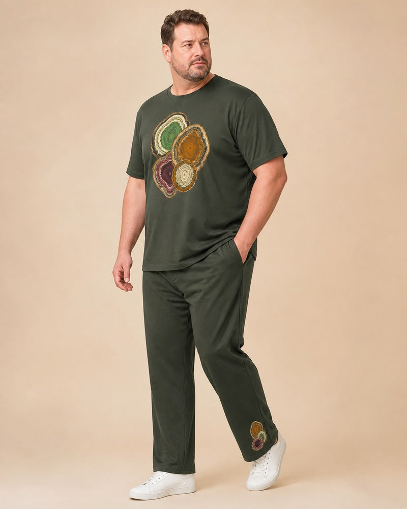 Big and tall man wearing the Moss Mineral Window t-shirt and matching pants set, full-body product view