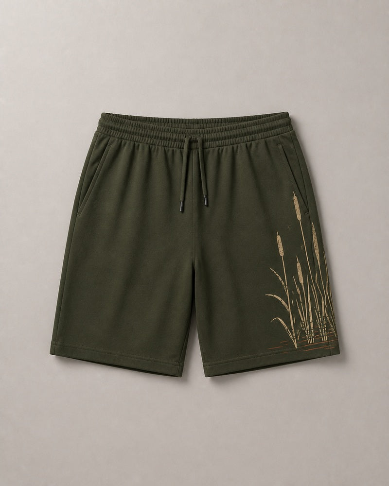 Moss Oat Cattail Marsh big and tall shorts only, front product view